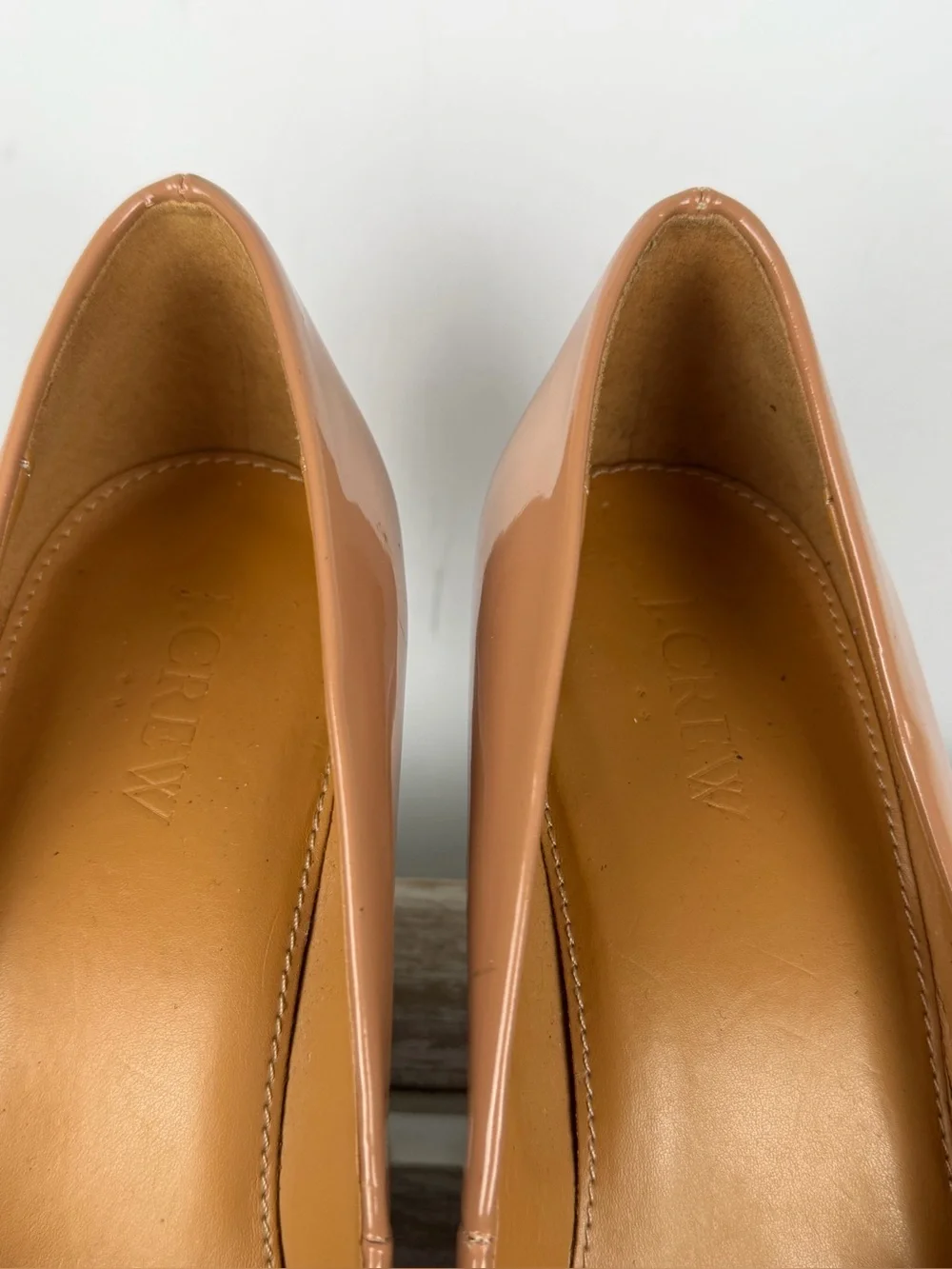 J.Crew Sylvia tan patent leather wedge glossy finish rounded toe size 8